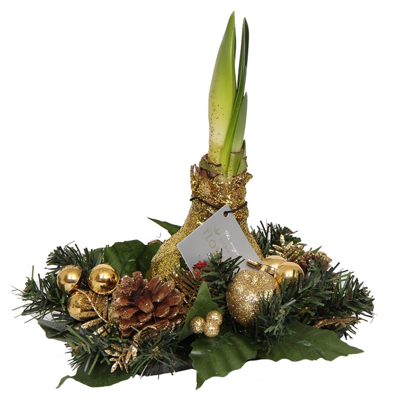 Wax Amaryllis Christmas wreath Gold